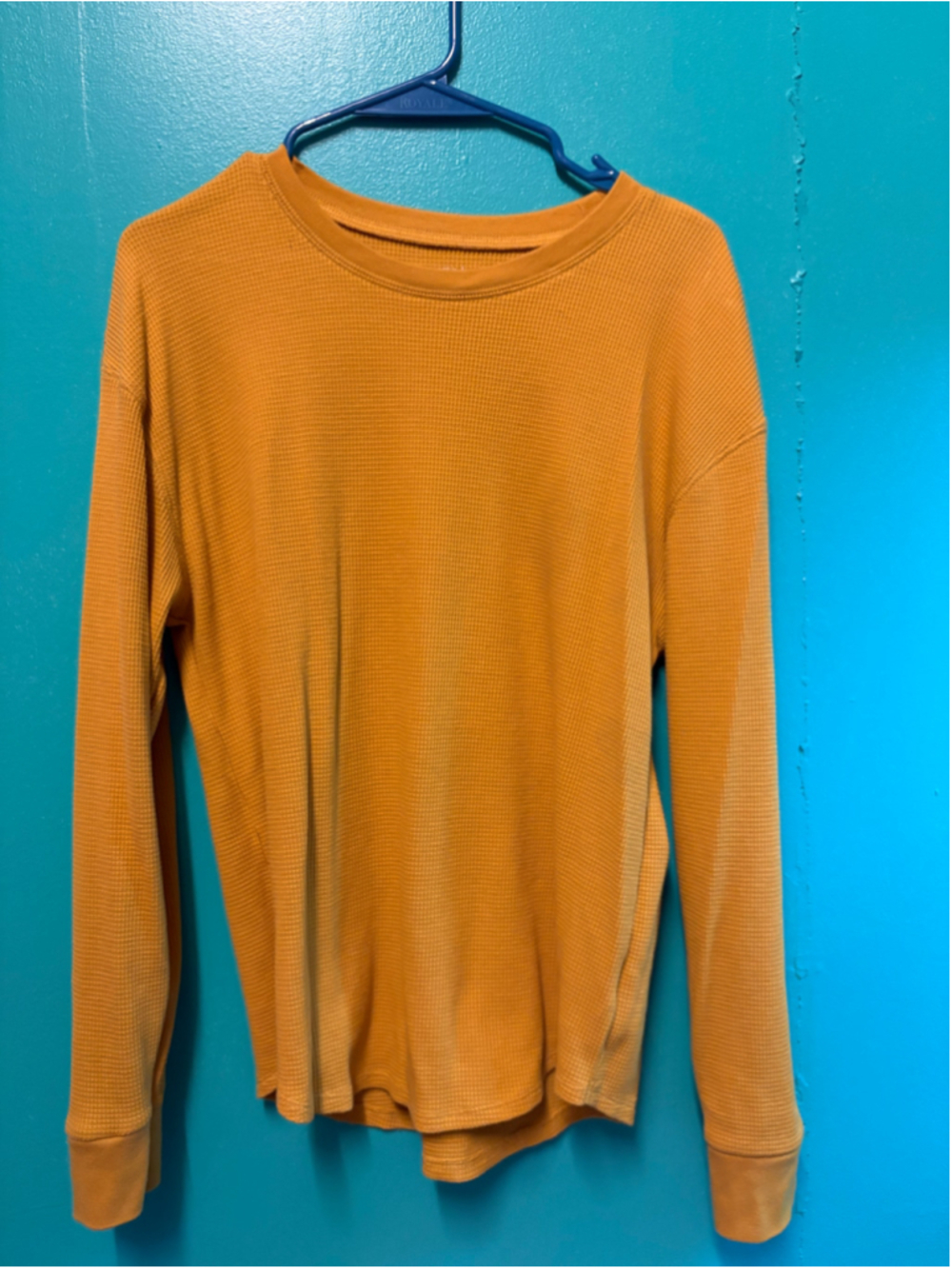 Women’s Time and Tru Long Sleeve Waffle Knit Shirt Yellow Size L